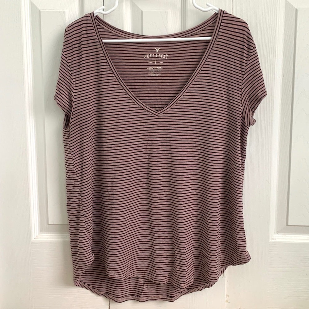 Pink and Black Striped American Eagle T-Shirt